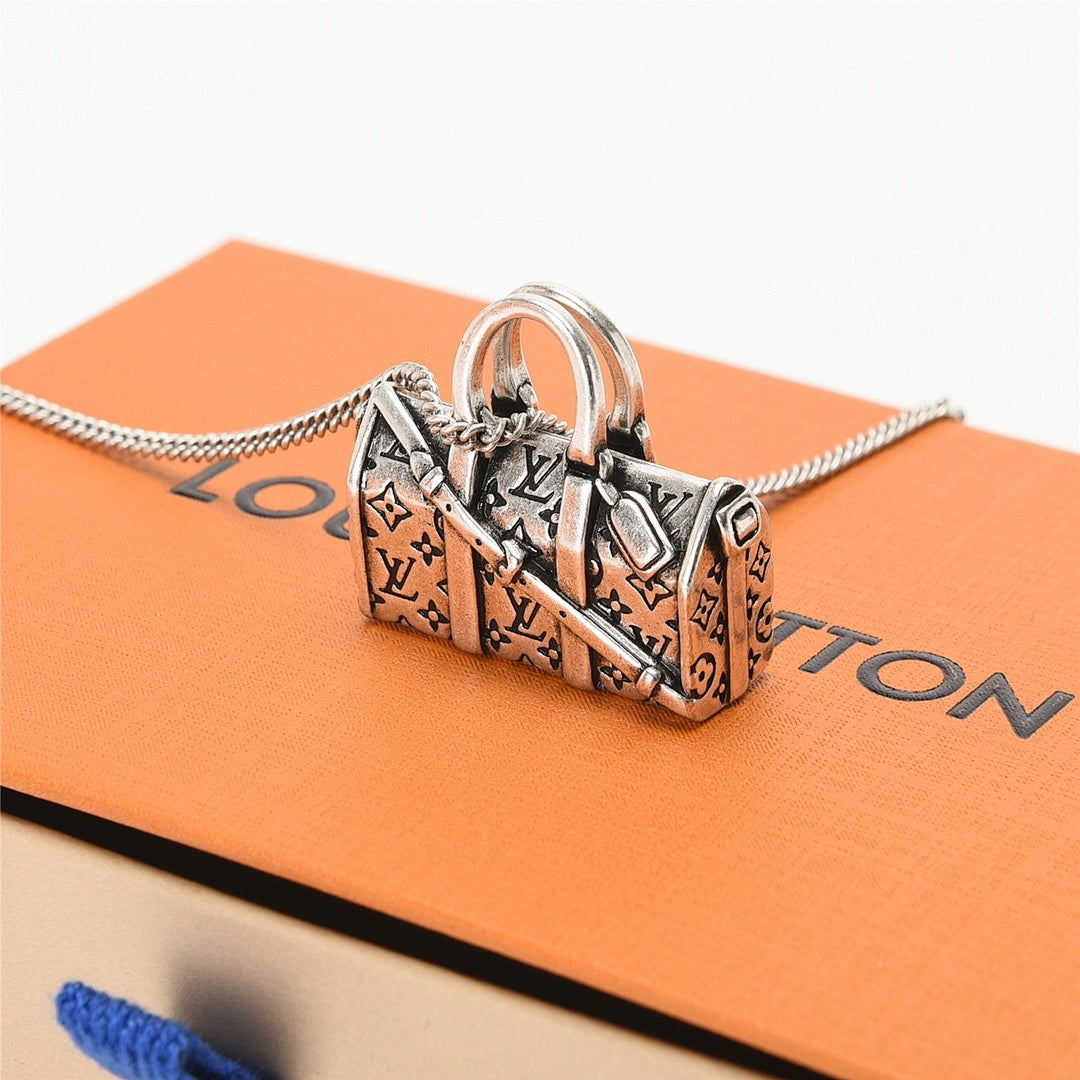 Louis Vuitton Silver-Tone Monogram Bag Pendant Necklace