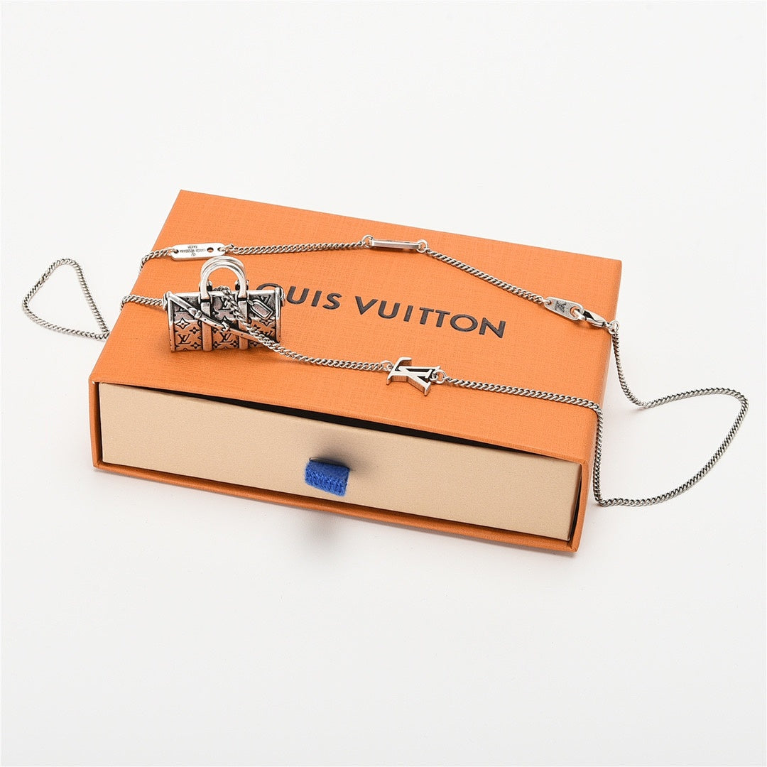 Louis Vuitton Silver-Tone Monogram Bag Pendant Necklace