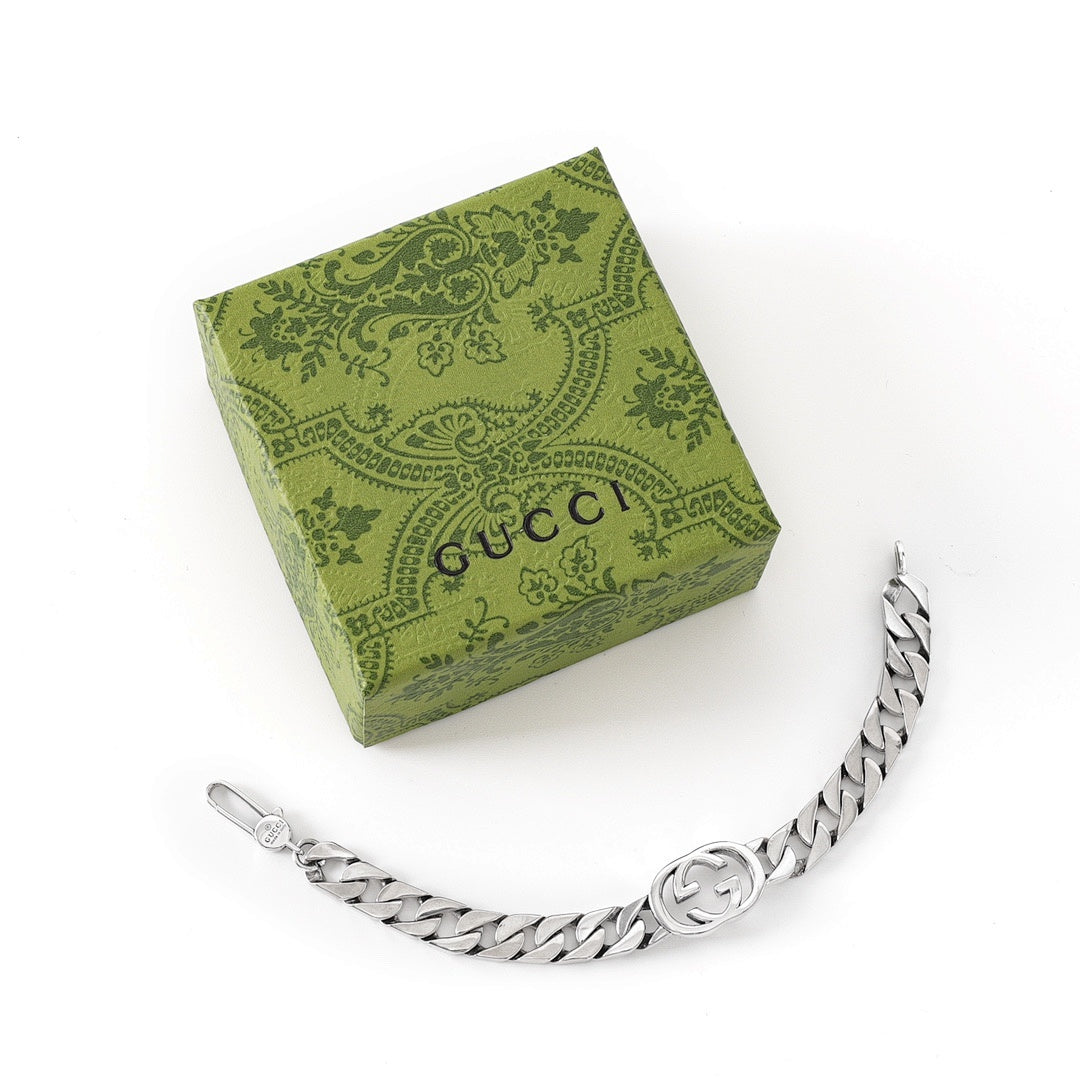 Gucci Interlocking G Silver-Tone Cuban Chain Bracelet