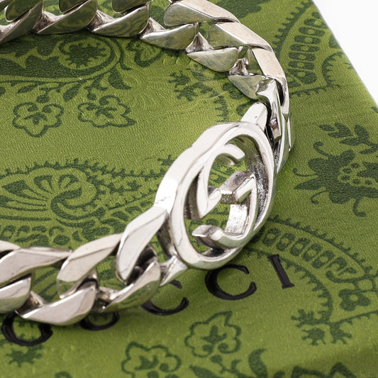 Gucci Interlocking G Silver-Tone Cuban Chain Bracelet