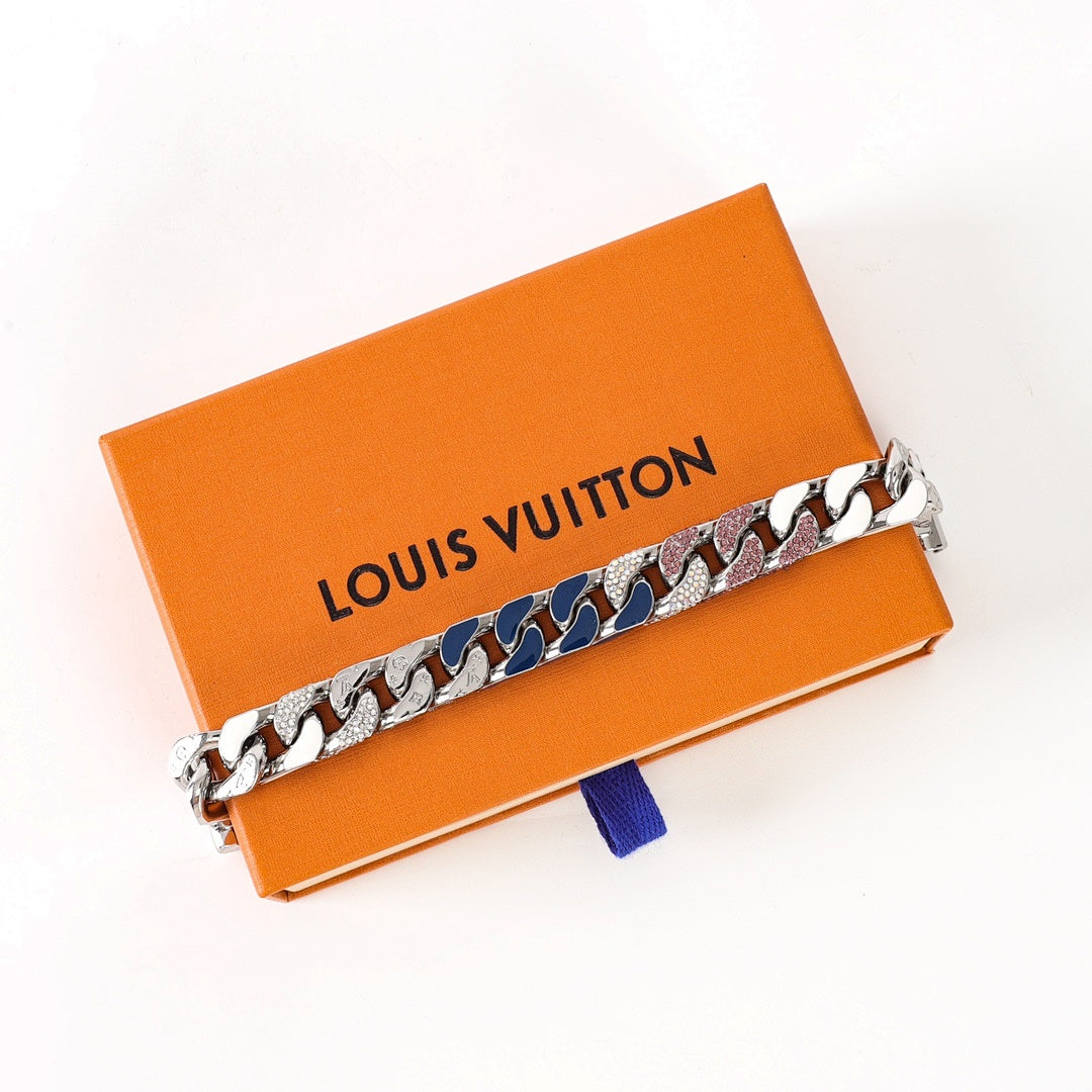Louis Vuitton Blue & Pink Embellished Chain Bracelet