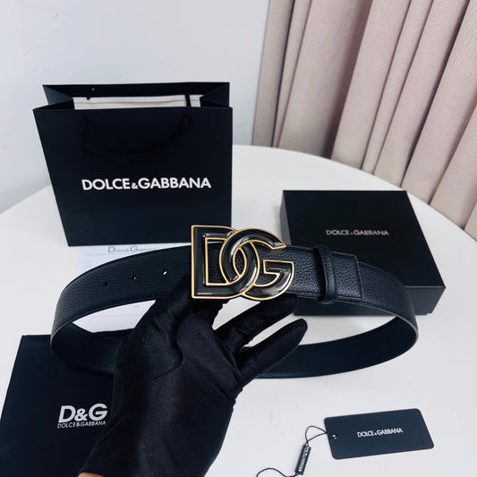 Dolce & Gabbana DG Logo Belt – Black / Black & Gold Buckle