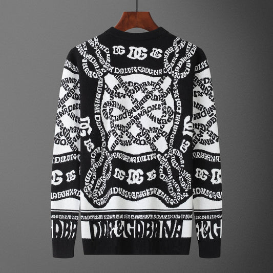 Dolce & Gabbana All-Over Logo Chain Jacquard Sweater | Black & White