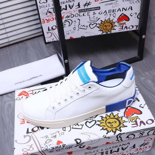 Dolce & Gabbana Portofino Low-Top Sneakers – White & Royal Blue