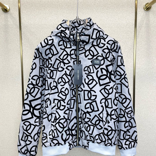 Dolce & Gabbana All-Over DG Logo Flocked Zip Jacket | Black