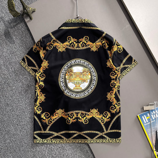 Versace Barocco Gold Print Short-Sleeve Shirt