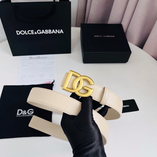 Dolce & Gabbana DG Logo Belt – Cream / Gold Buckle