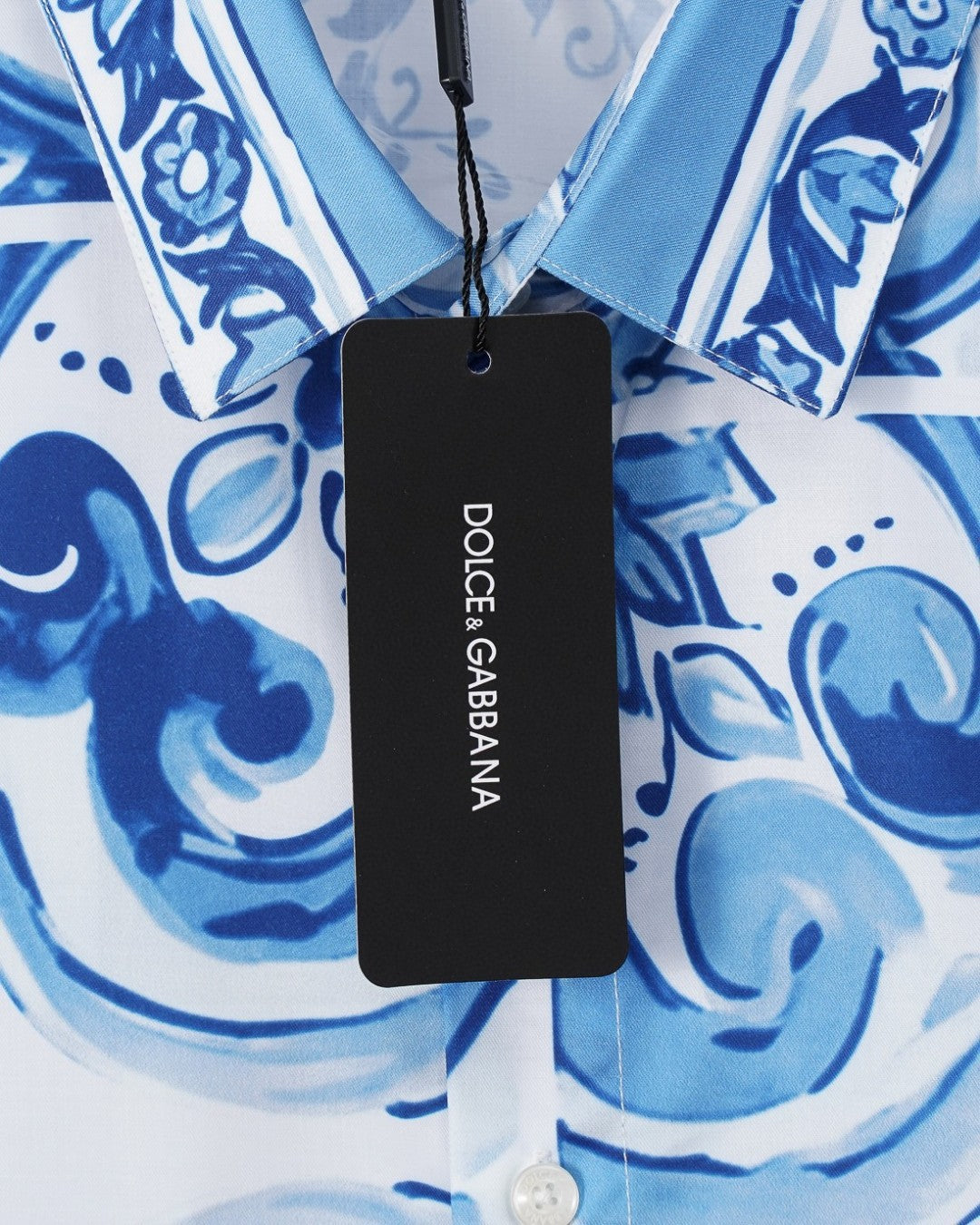 Dolce & Gabbana Long-Sleeve Shirt with Blue Majolica Digital Print