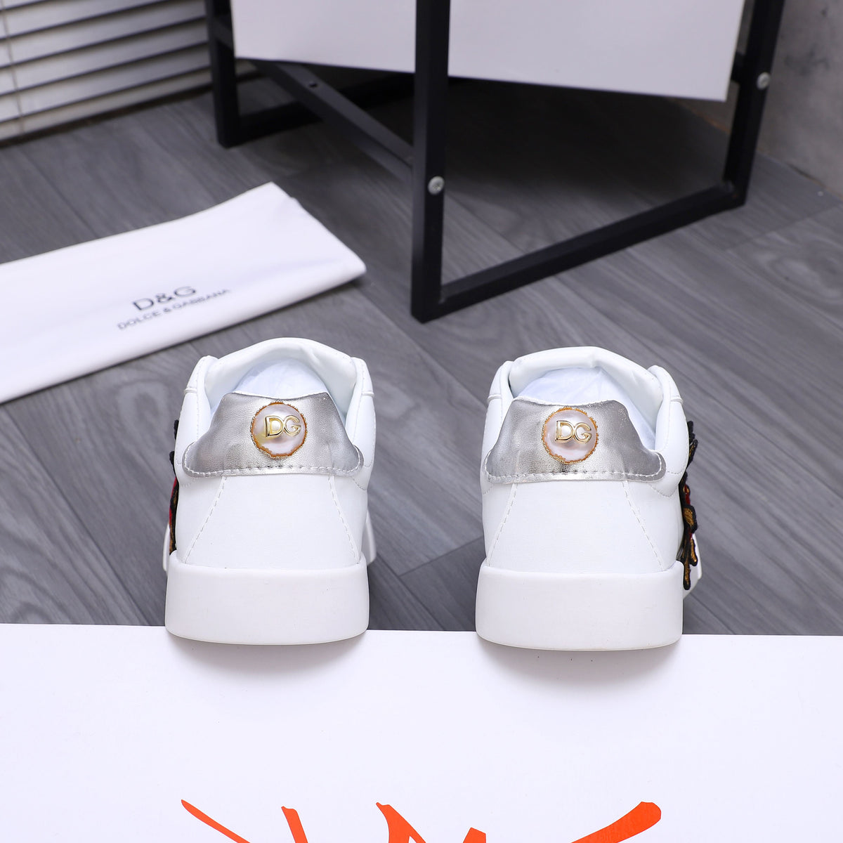 Dolce & Gabbana Portofino SNK Sacred Heart Embroidered Sneakers – White