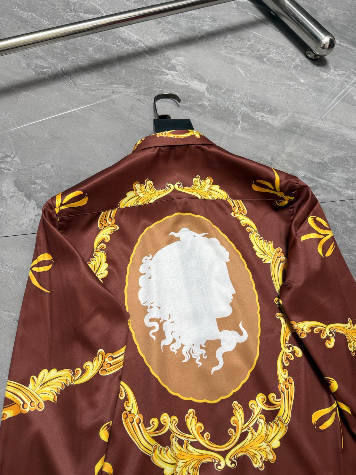 Versace Baroque Gold Scrollwork & Cameo Long-Sleeve Shirt