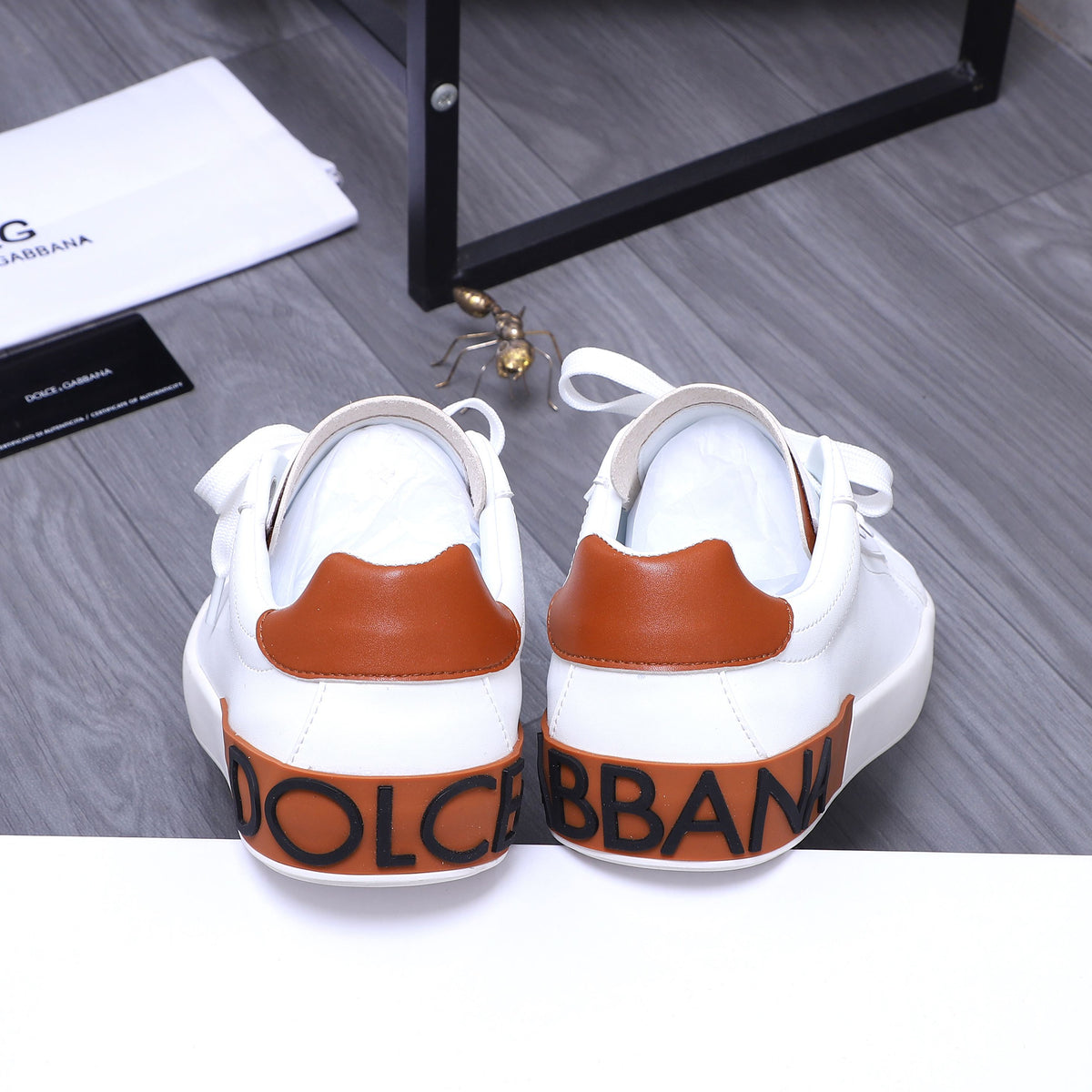Dolce & Gabbana Portofino Low-Top Sneakers – White & Tan
