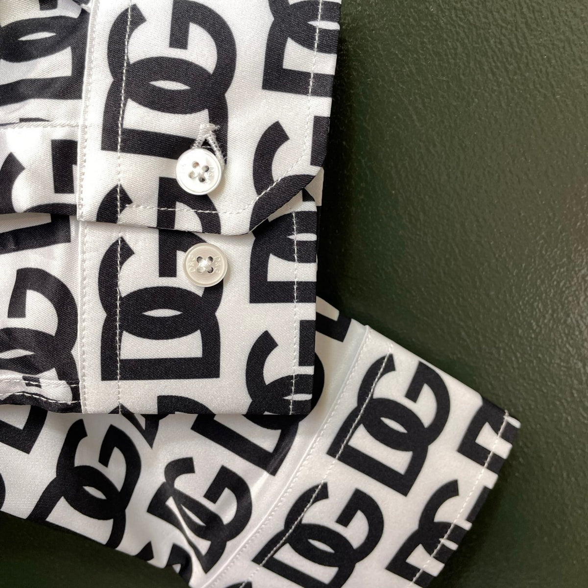 Dolce & Gabbana All-Over DG Monogram Long-Sleeve Shirt | White & Black