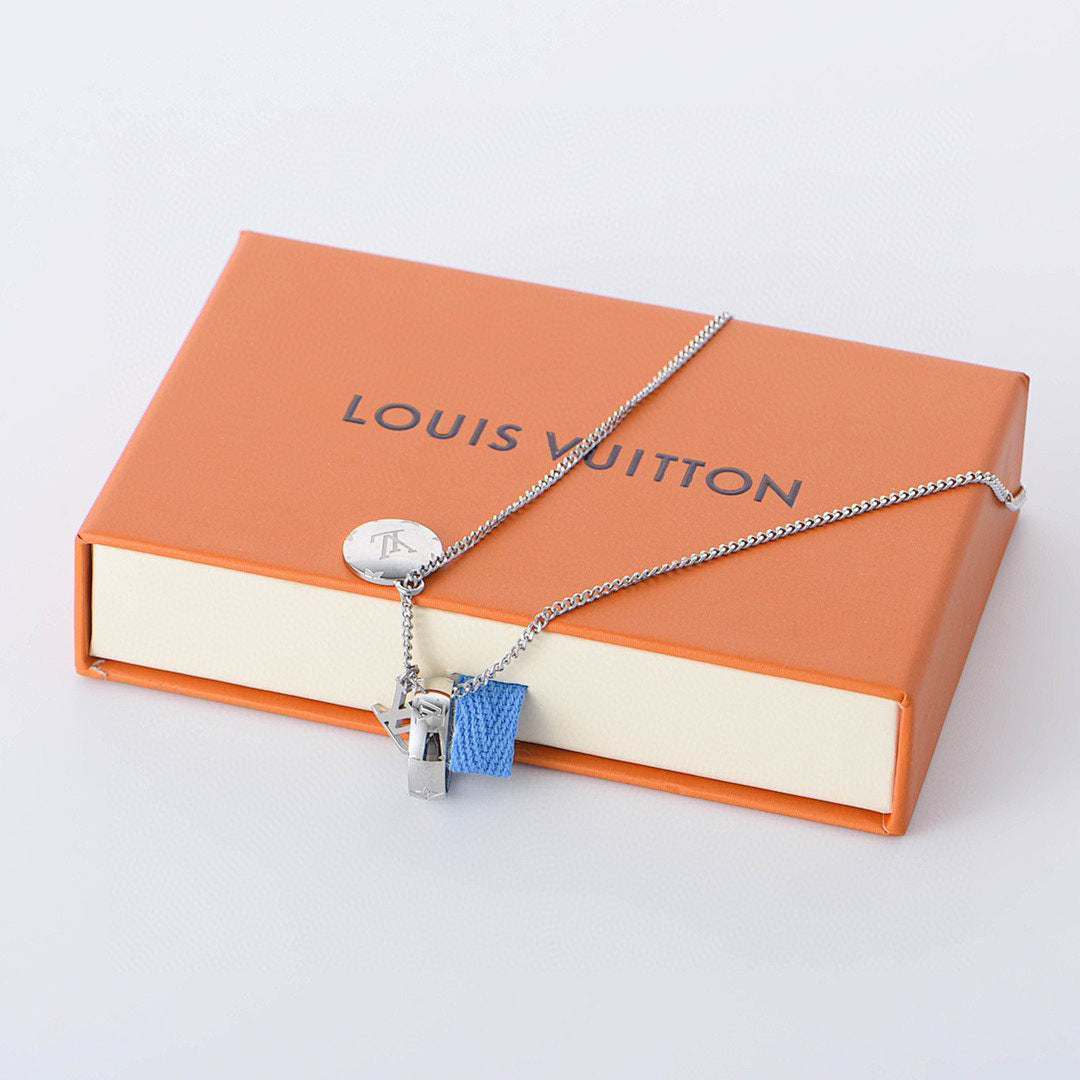 Louis Vuitton Silver-Tone LV Ring & Disc Charm Necklace