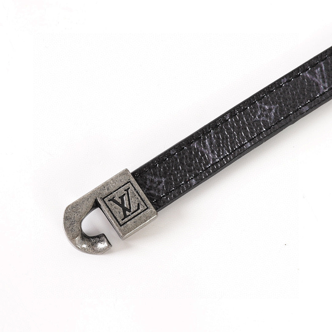Louis Vuitton Black Monogram Strap & Chain Bracelet
