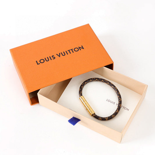 Louis Vuitton Brown Monogram Cord Bracelet with Gold-Tone Clasp