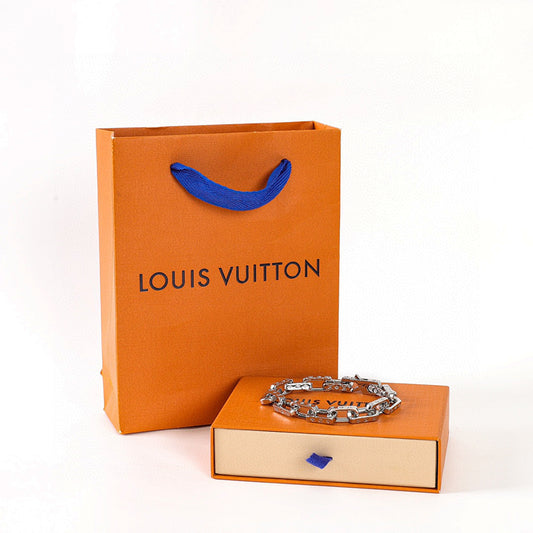 Louis Vuitton Silver-Tone Monogram Rectangular Link Bracelet