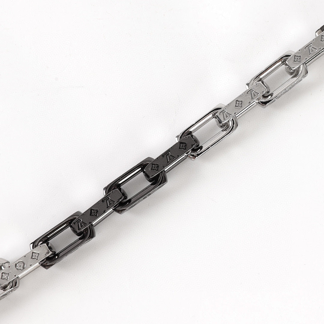 Louis Vuitton Black & Silver-Tone Monogram Link Bracelet
