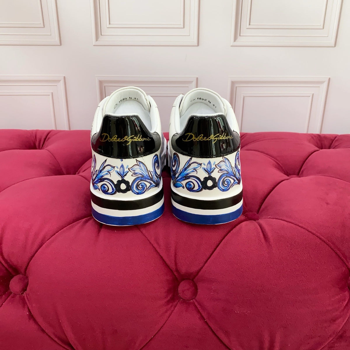 Dolce & Gabbana Portofino SNK "Je t'aime" Baroque Heart Graffiti Sneakers | White & Blue