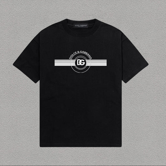 Dolce & Gabbana DG Circle Badge Stripe Print T-Shirt | Black