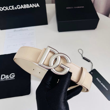 Dolce & Gabbana DG Logo Belt – Cream / Silver Buckle Belt width 3.5 cm