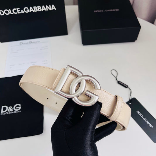 Dolce & Gabbana DG Logo Belt – Cream / Silver Buckle Belt width 3.5 cm