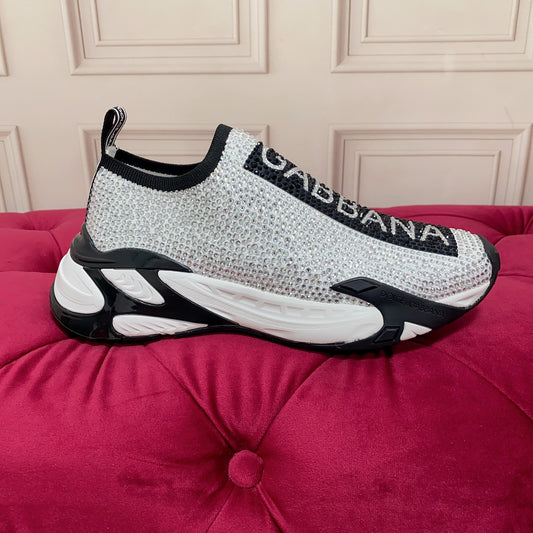 Dolce & Gabbana Sorrento Crystal Sneakers | Black & White