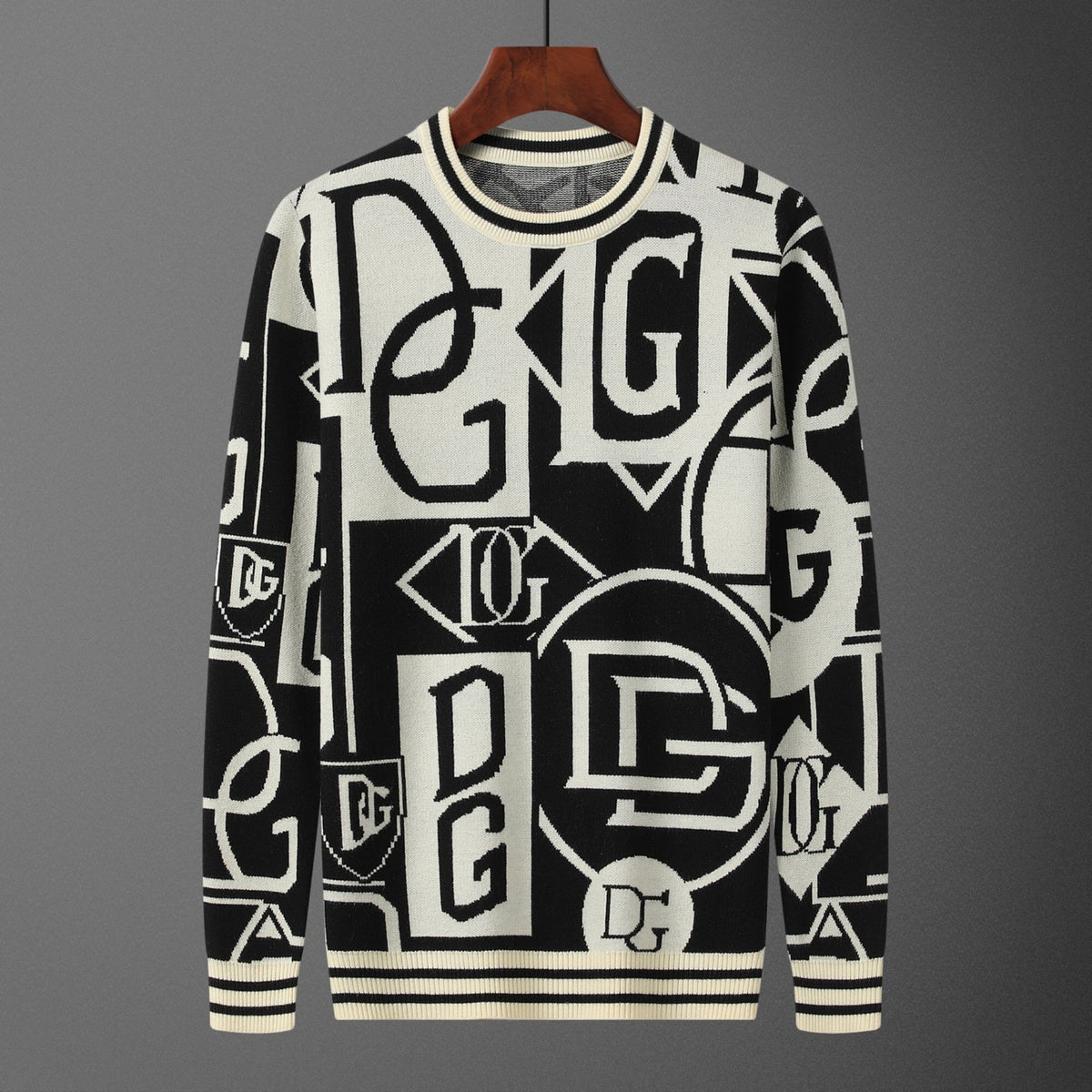 Dolce & Gabbana Mixed DG Letter Collage Jacquard Sweater | Ivory & Black