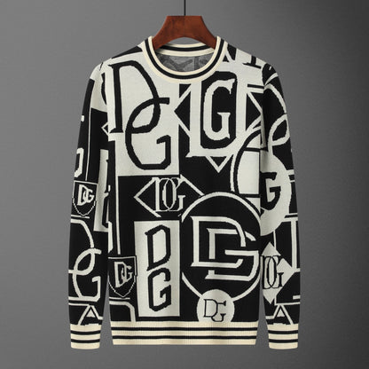 Dolce & Gabbana Mixed DG Letter Collage Jacquard Sweater | Ivory & Black