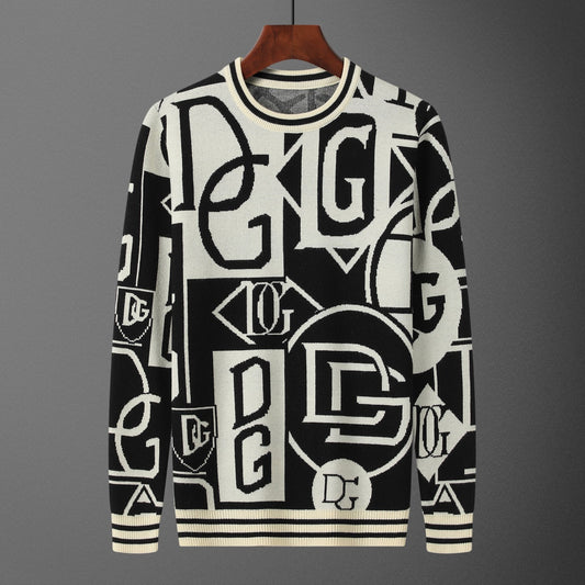Dolce & Gabbana Mixed DG Letter Collage Jacquard Sweater | Ivory & Black