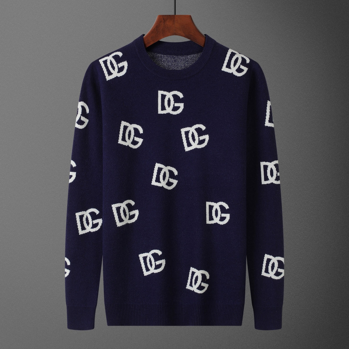 Dolce & Gabbana All-Over DG Logo Jacquard Sweater | Navy Blue