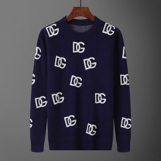 Dolce & Gabbana All-Over DG Logo Jacquard Sweater | Navy Blue