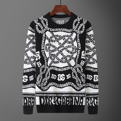 Dolce & Gabbana All-Over Logo Chain Jacquard Sweater | Black & White