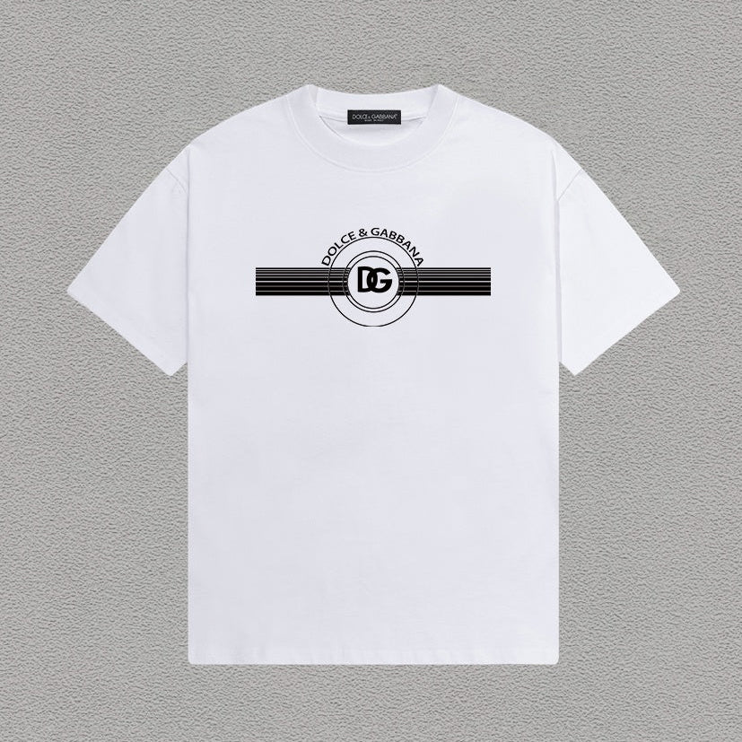 Dolce & Gabbana DG Circle Badge Stripe Print T-Shirt | White