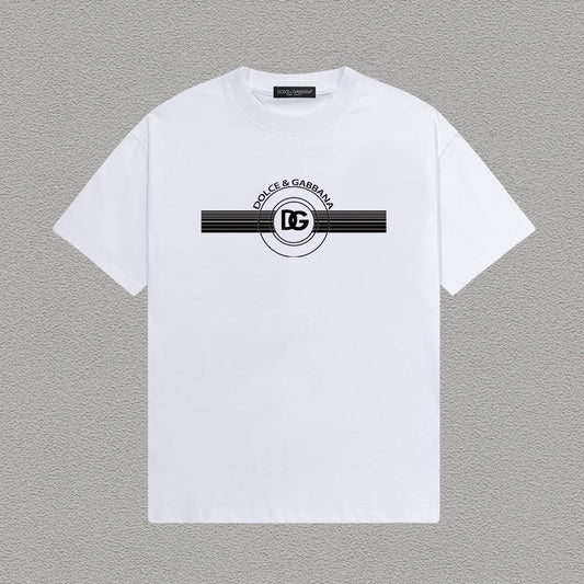 Dolce & Gabbana DG Circle Badge Stripe Print T-Shirt | White