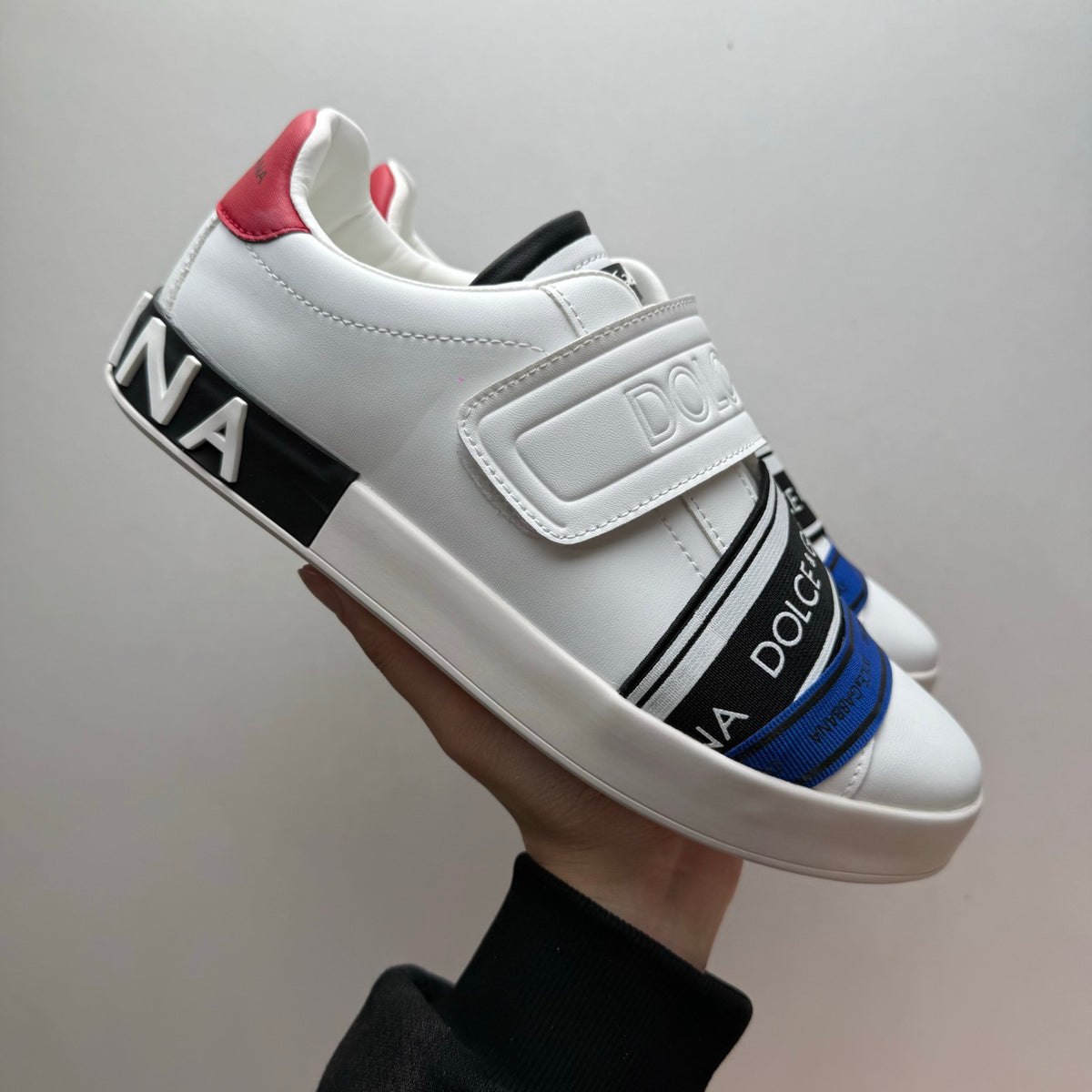 Dolce & Gabbana Portofino Light Velcro Low-Top Sneakers – White, Blue & Pink