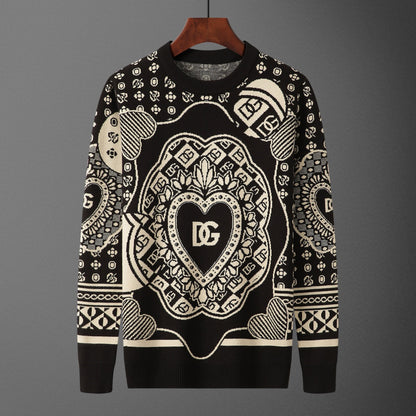 Dolce & Gabbana DG Sacred Heart Baroque Jacquard Sweater | Black & Ivory