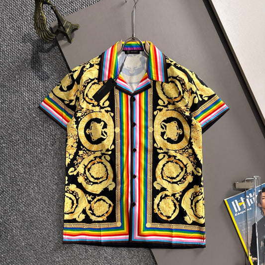 Versace Barocco Rainbow Stripe Short-Sleeve Shirt