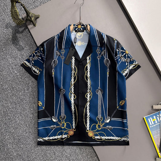Versace Nautical Rope & Chain Print Short-Sleeve Shirt