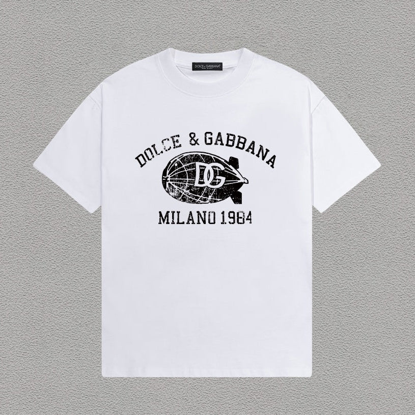 Dolce & Gabbana DG Milano 1984 Zeppelin Vintage Print T-Shirt | White