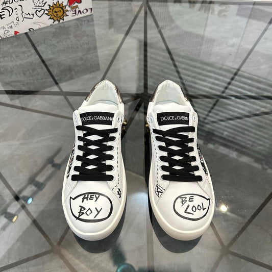 Dolce & Gabbana Portofino SNK "Hey Boy / Be Cool" Graffiti Sneakers – White & Black