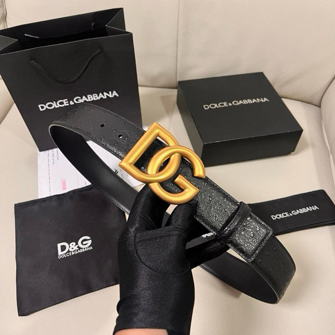 Dolce & Gabbana DG Logo Belt | Black Monogram & Gold Buckle