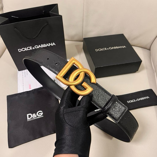 Dolce & Gabbana DG Logo Belt | Black Monogram & Gold Buckle
