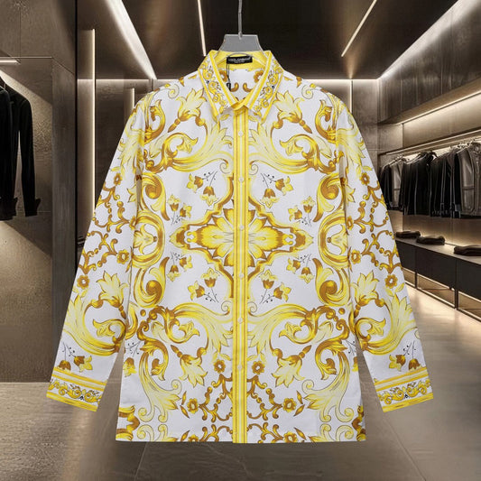 Dolce & Gabbana Long-Sleeve Shirt with Majolica-Inspired Digital Print
