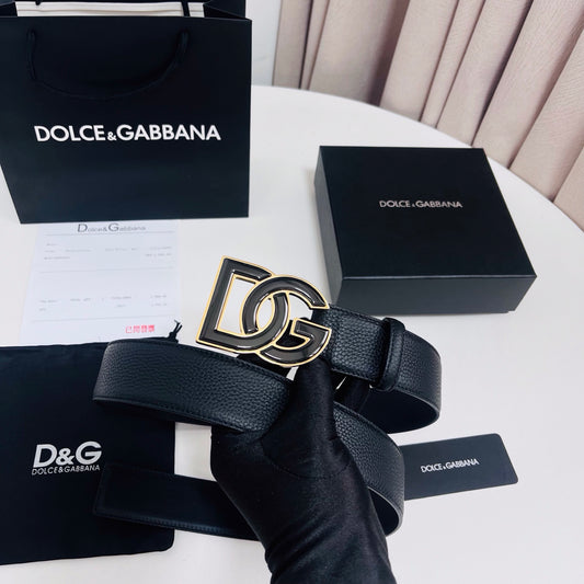 Dolce & Gabbana DG Logo Belt – Black / Black & Gold Buckle