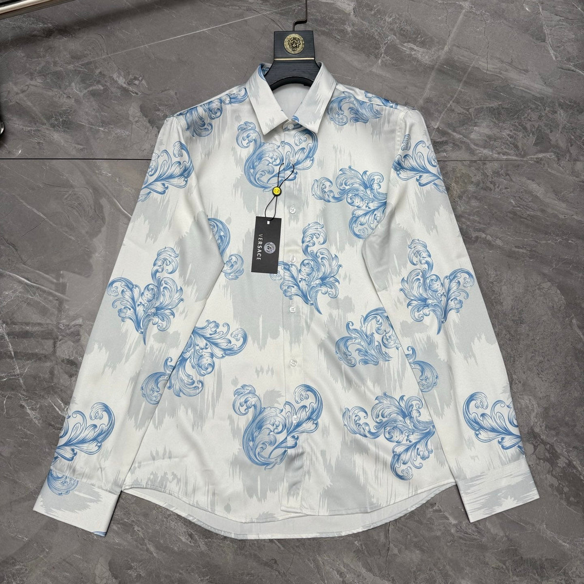 Versace Baroque Ice Blue Scrollwork Long-Sleeve Shirt