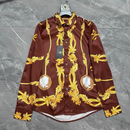 Versace Baroque Gold Scrollwork & Cameo Long-Sleeve Shirt