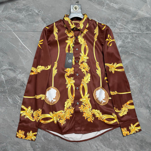Versace Baroque Gold Scrollwork & Cameo Long-Sleeve Shirt