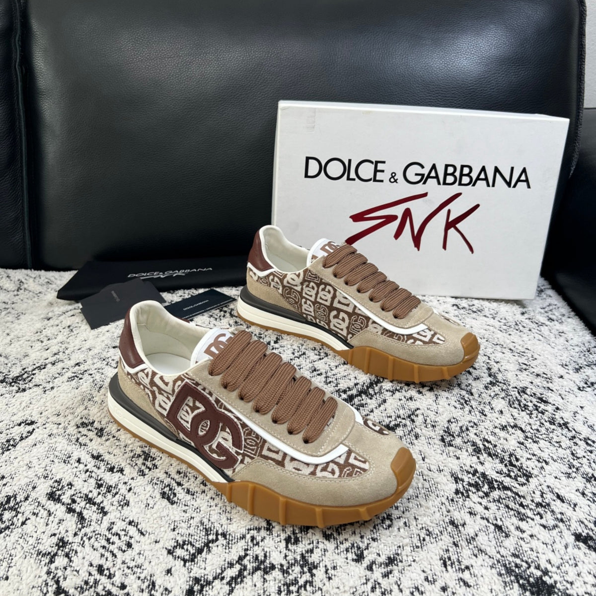 Dolce & Gabbana DG Monogram Low-Top Sneakers – Beige & Brown