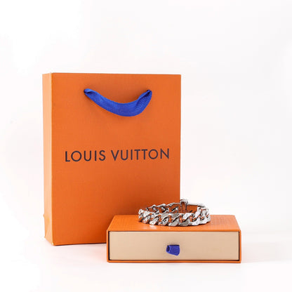 Louis Vuitton Silver-Tone Monogram Curb Chain Bracelet