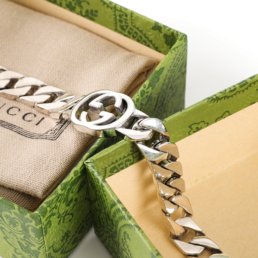Gucci Interlocking G Silver-Tone Cuban Chain Bracelet